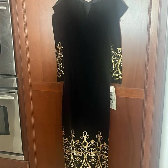 Vintage Jessica McClintock Black Gold Dress - Picture 1 of 7
